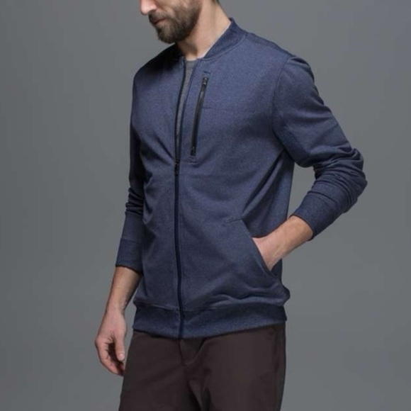 LULULEMON Six Pack Jacket Size Medium Deep Heathered Navy Blue Zip Up Activewear - Picture 1 of 11